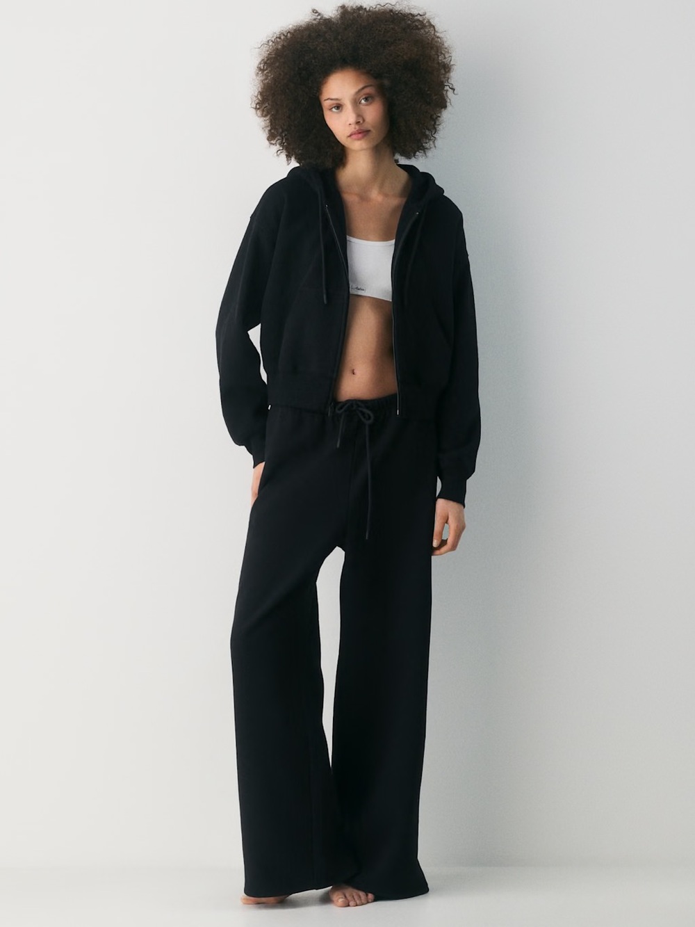 Aritzia Black Cozy Sweatfleece Mega Flutter Wide Leg Drawstring Sweatpants XXS